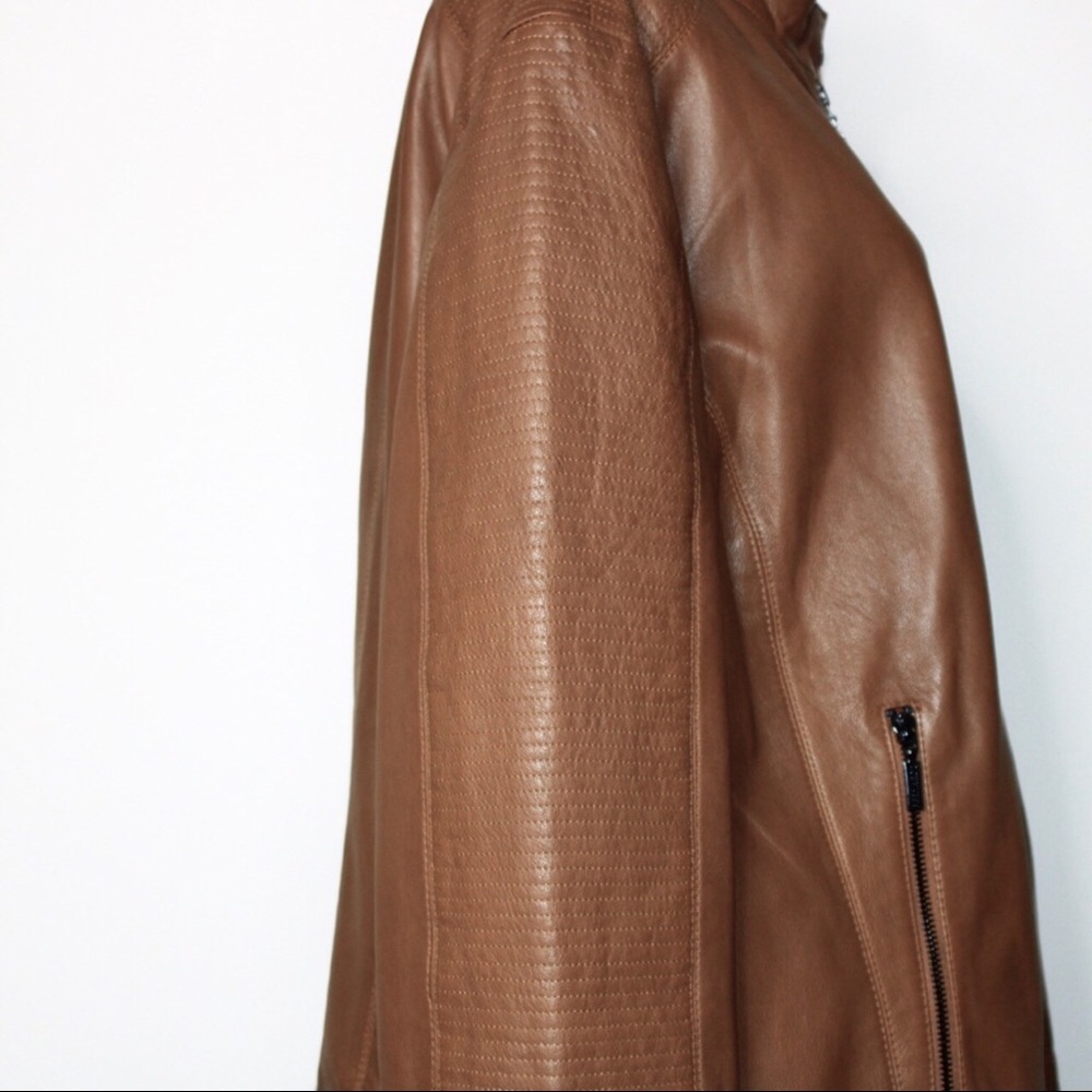 Bernardo Saddle Brown Leather Quilt Moto Jacket 3X - Picture 9 of 16